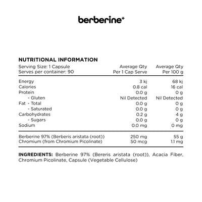 SWITCH NUTRITION Berberine HCL (250mg) + Chromium (50mcg) 90VC