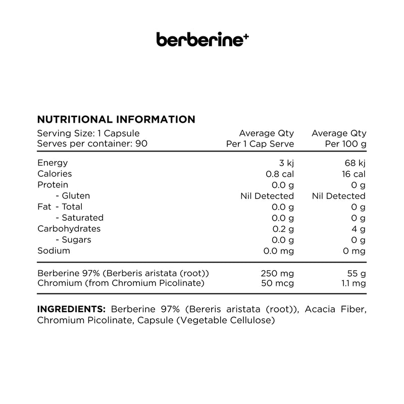 SWITCH NUTRITION Berberine HCL (250mg) + Chromium (50mcg) 90VC