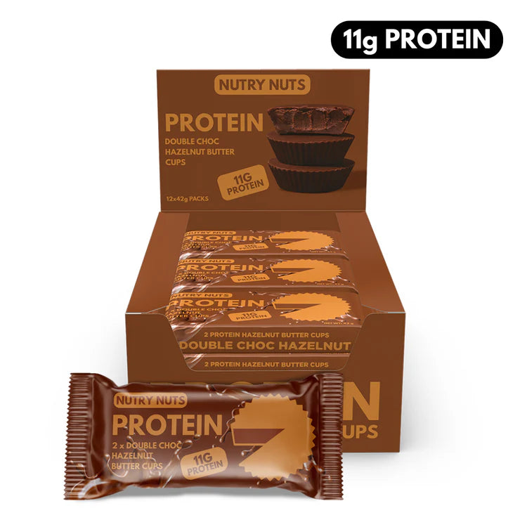 NUTRY NUTS Protein Hazelnut Butter Cups Double Choc 42g BEST BEFORE;28/02/25