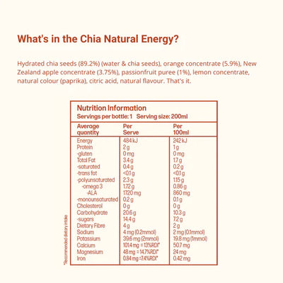Chia Sisters: Chia Natural Energy Orange & Passionfruit Superfood 200ml