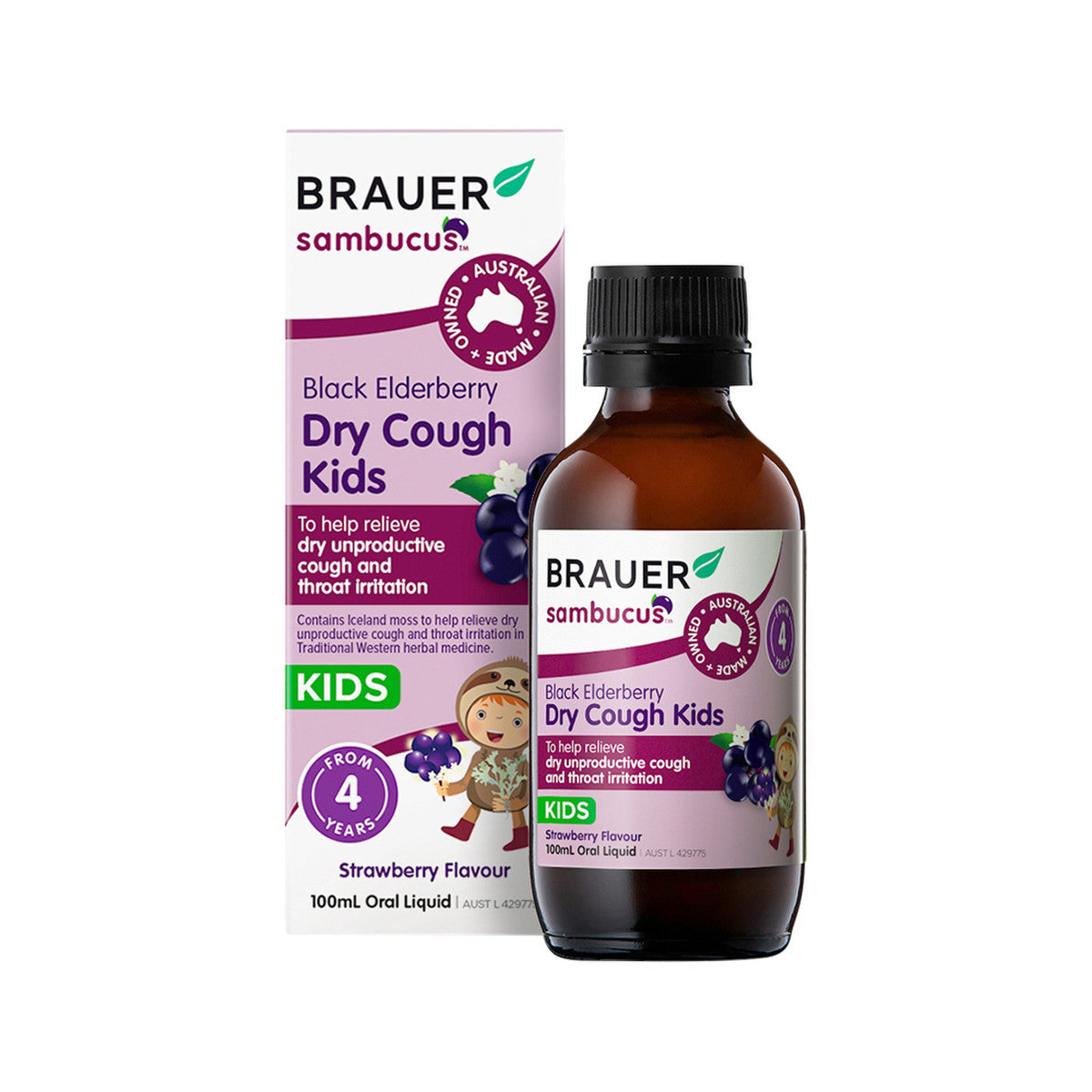 Brauer Sambucus Black Elderberry Kids Dry Cough Strawberry Flavour Ora ...