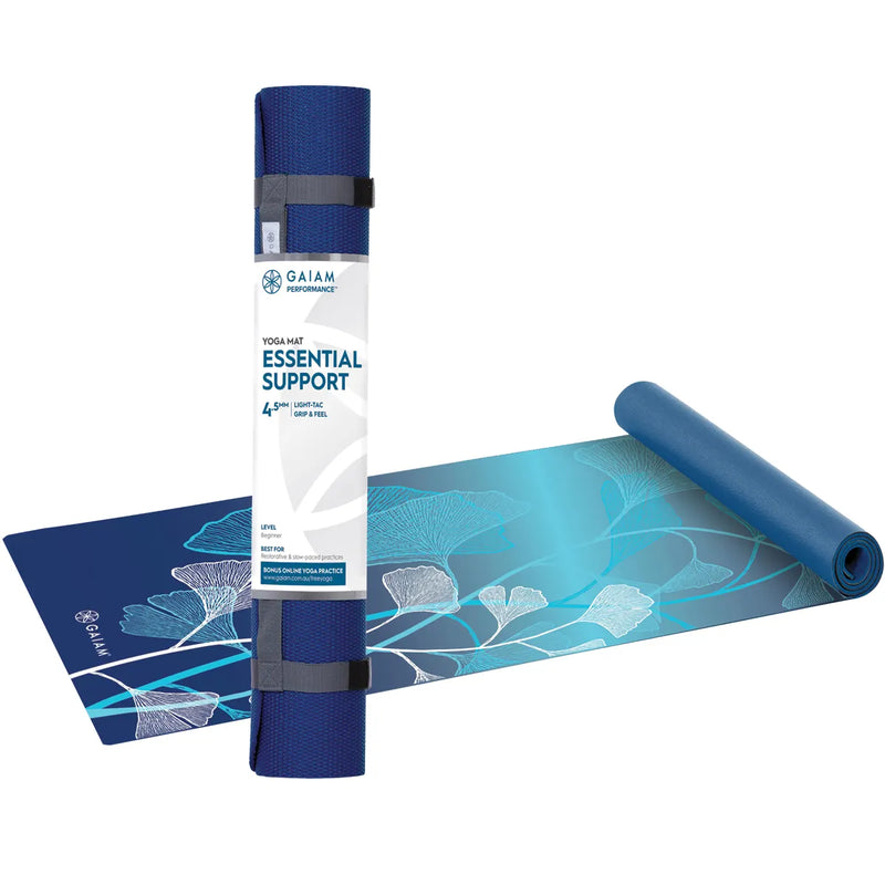 GAIAM Yoga Mat Essential Support 4.5mm Blue Flower 61cm x 173cm