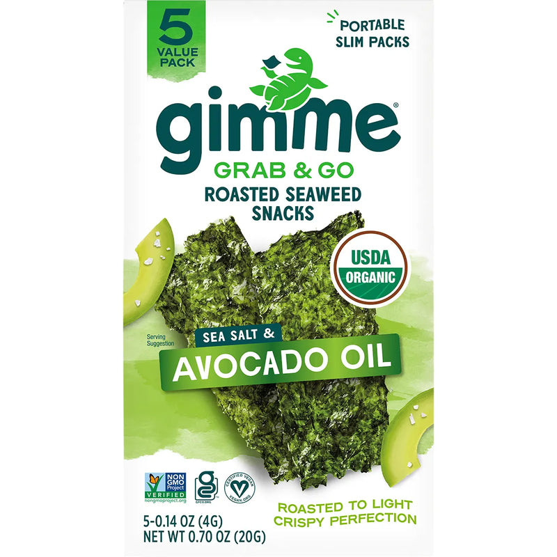 GIMME Roasted Seaweed Snacks Grab & Go Sea Salt & Avocado Oil 5x4g