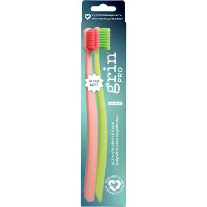 Grin Pro Ultimate Gentle Toothbrush Ultra Soft Pink, Green 2pk