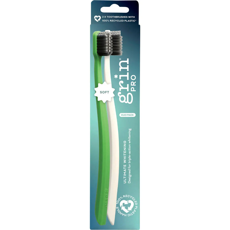 Grin Pro Ultimate Whitening Toothbrush Soft White, Green 2pk