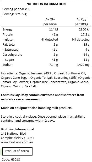 HONEST SEA Seaweed - Teriyaki 5g