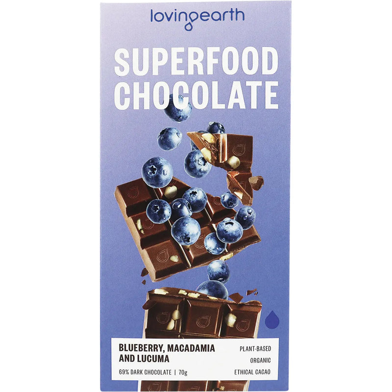 LOVING EARTH Superfood Chocolate Blueberry, Macadamia & Lucuma 70g