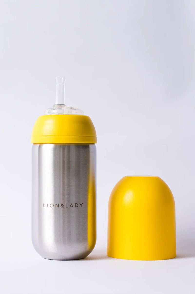 Lion & Lady Toddler Straw Cup 18/8 Stainless Steel Buttercup Yellow - 350ml