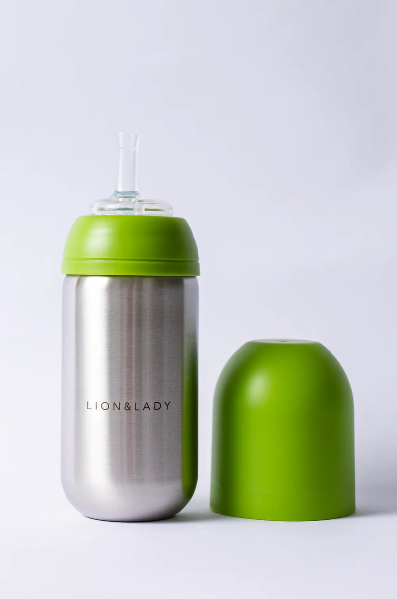 Lion & Lady Toddler Straw Cup 18/8 Stainless Steel Green Apple- 350ml