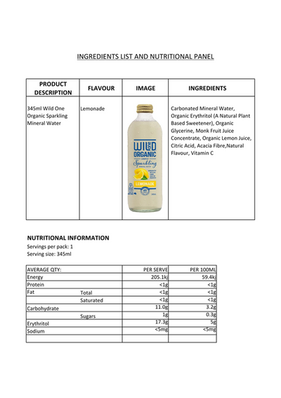 Wild Organic Sparkling Lemonade 345ml