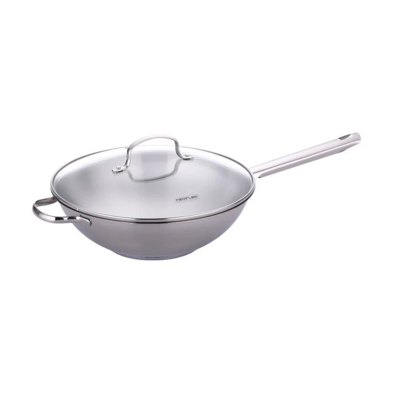 Neoflam Stainless Steel 30cm Wok pan + Glass lid