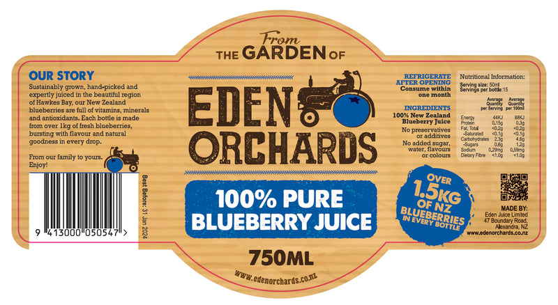 EDEN ORCHARDS Pure Juice Blueberry 750ml