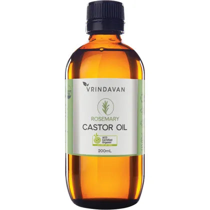 VRINDAVAN Castor Oil & Rosemary- Amber Glass Bottle 200ml