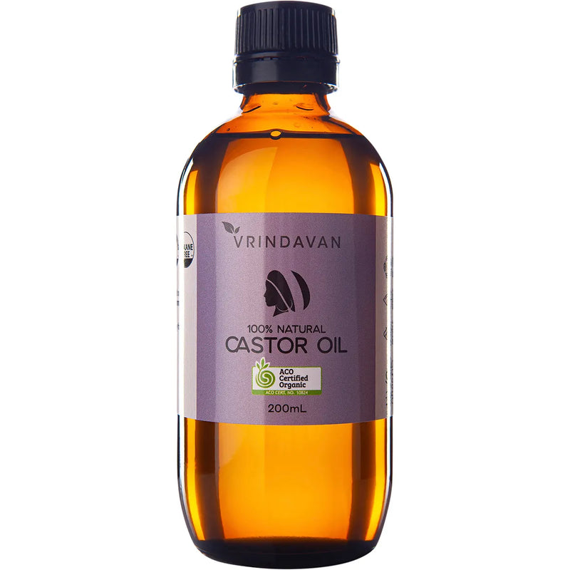 VRINDAVAN Castor Oil 100% Natural - Amber Glass Bottle 200ml