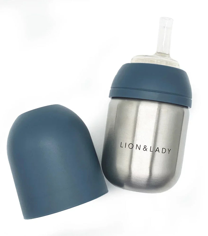 Lion & Lady Toddler Straw Cup - 210ml 18/8 Stainless Steel  French Navy