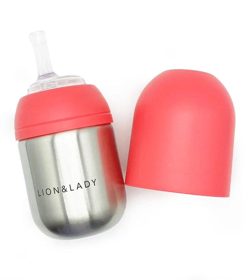 Lion & Lady Toddler Straw Cup - 210ml 18/8 Stainless Steel  Fuchsia Pink