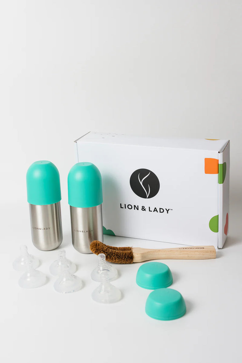 Lion & Lady Newborn Pack - 350ml 18/8 Stainless Steel  Mint