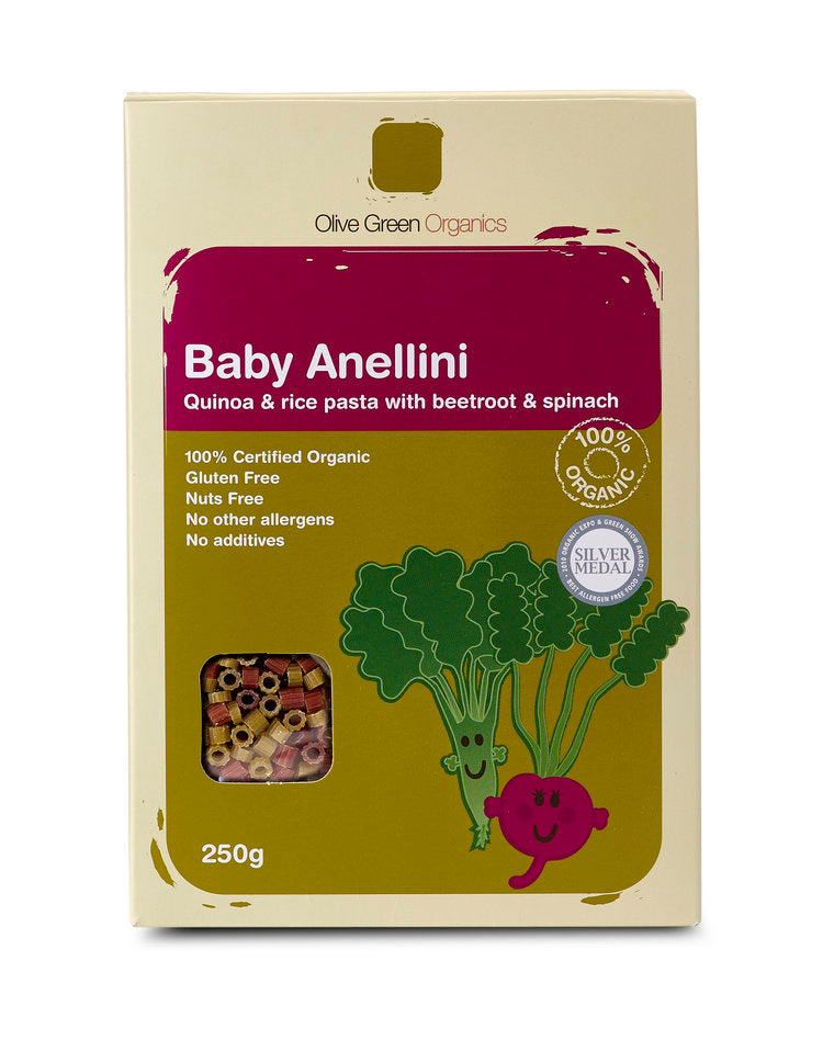 Olive Green Organics- Baby Anellini Spinach & Beetroot 250g