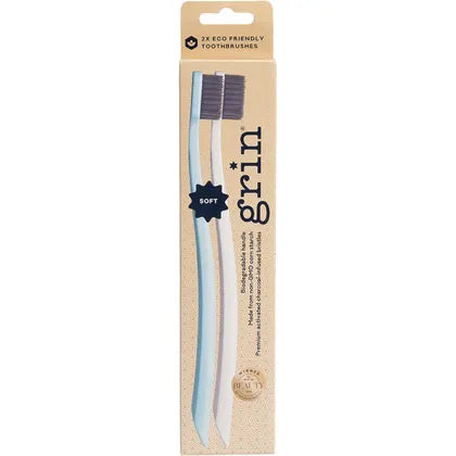 GRIN Biodegradable Toothbrush (twin pack) Soft Grin Mint & Ivory Dessert