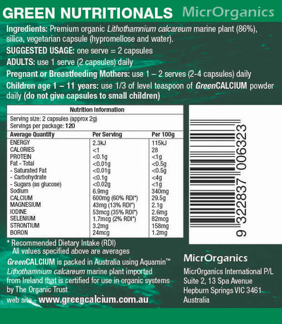 GREEN NUTRITIONALS- Green Calcium 60VC