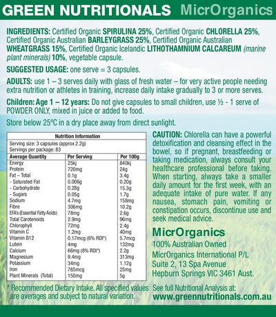 GREEN NUTRITIONALS- Organic Green Superfoods 120VC