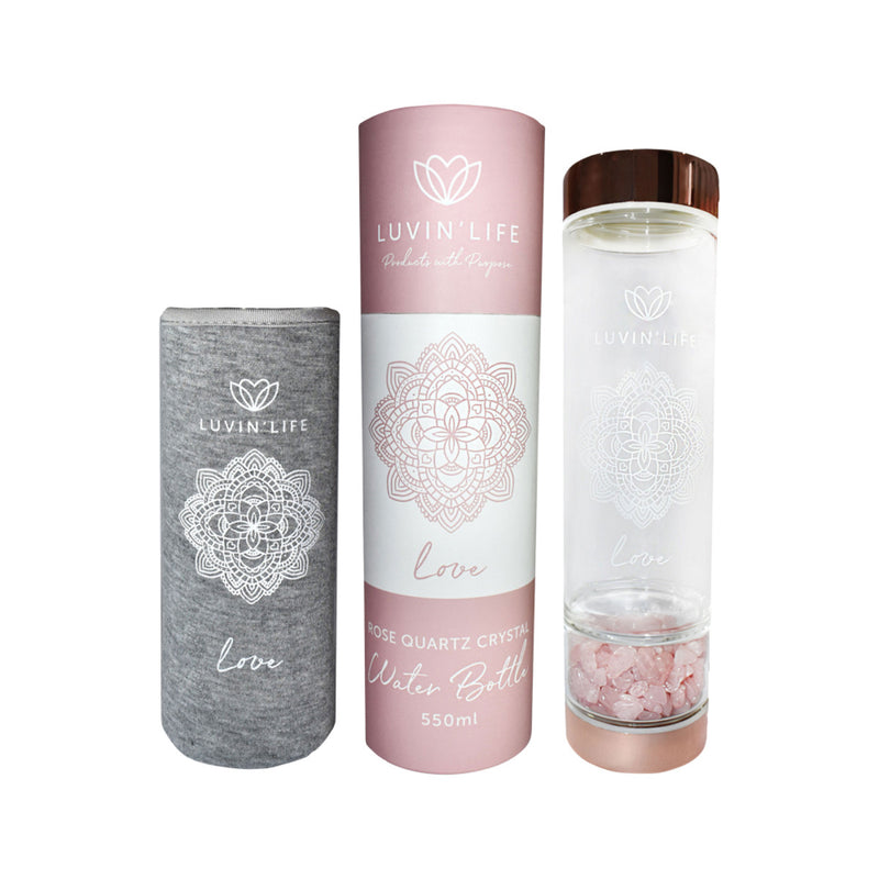 LUVIN LIFE Water Bottle Rose Quartz Crystals & Rose Gold &