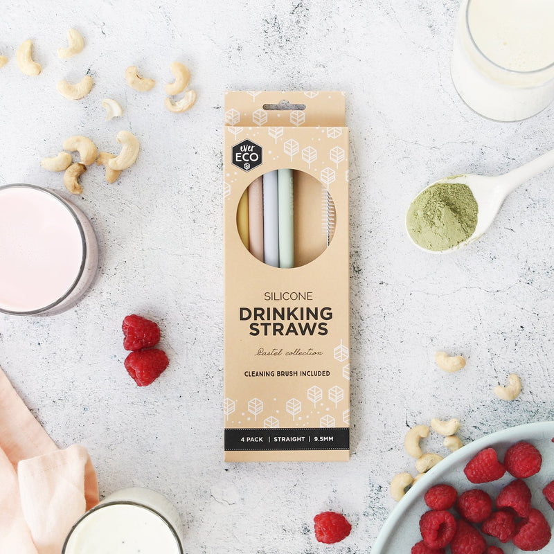 EVER ECO Silicone Drinking Straws Straight 4 Pack