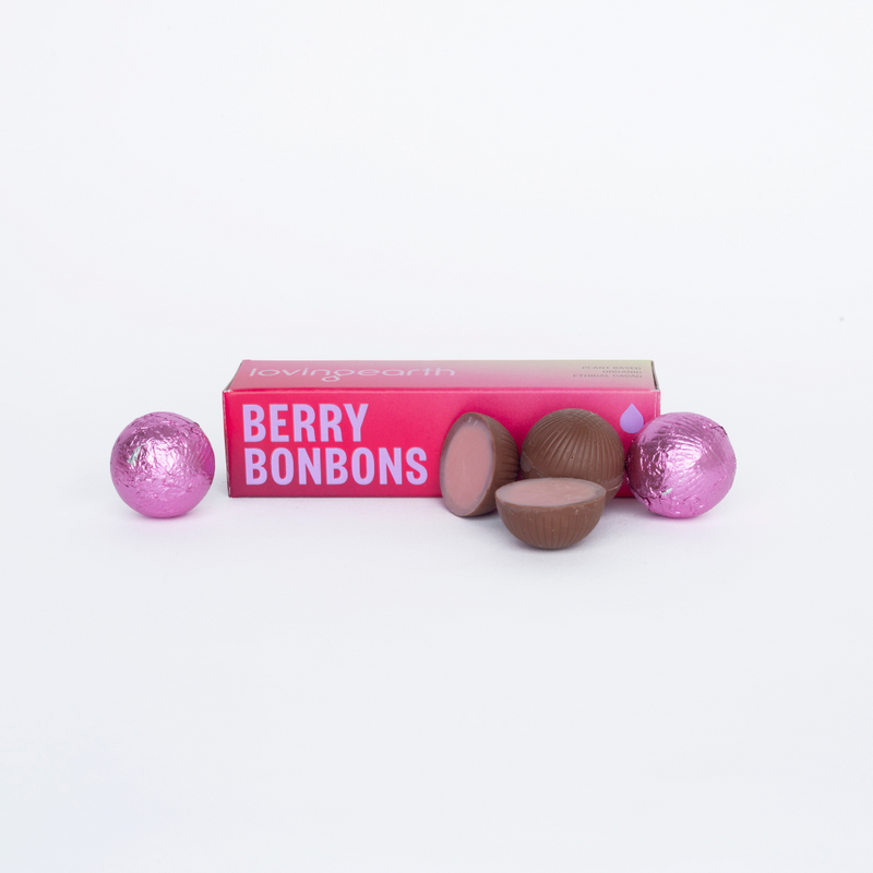LOVING EARTH Bonbons - Berry Mylk Chocolate 4 Pack Tangy Berry Centres 46g
