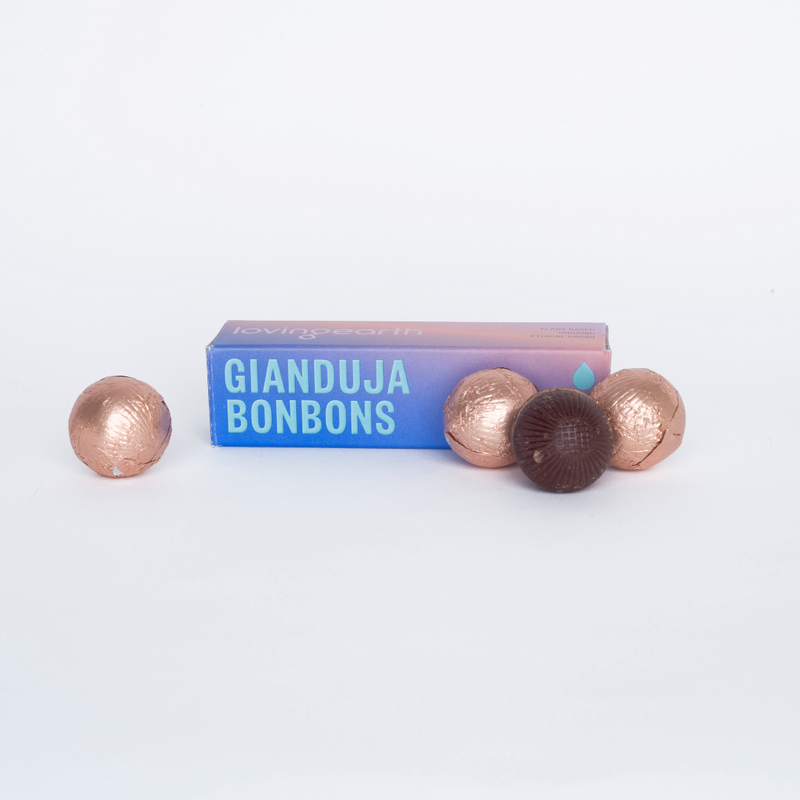LOVING EARTH Bonbons - Gianduja Dark Chocolate 4 Pack Hazelnut Praline Centres 46g