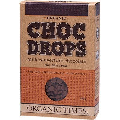 ORGANIC TIMES Choc Drops Milk Couverture Chocolate 200g