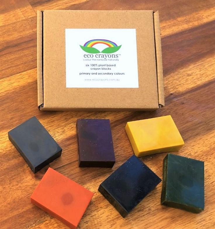 ECO CRAYONS BLOCKS - 6 COLOUR BOX: 100% plant based natural crayons