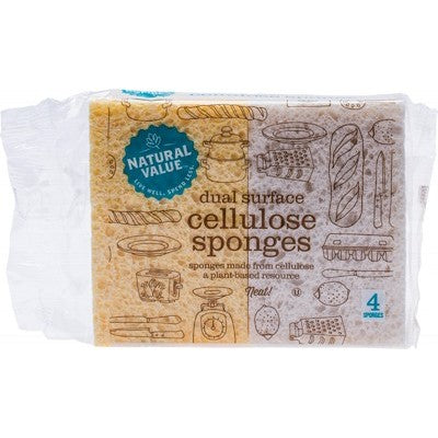 NATURAL VALUE Dual Surface Cellulose Sponges - 4 Pack